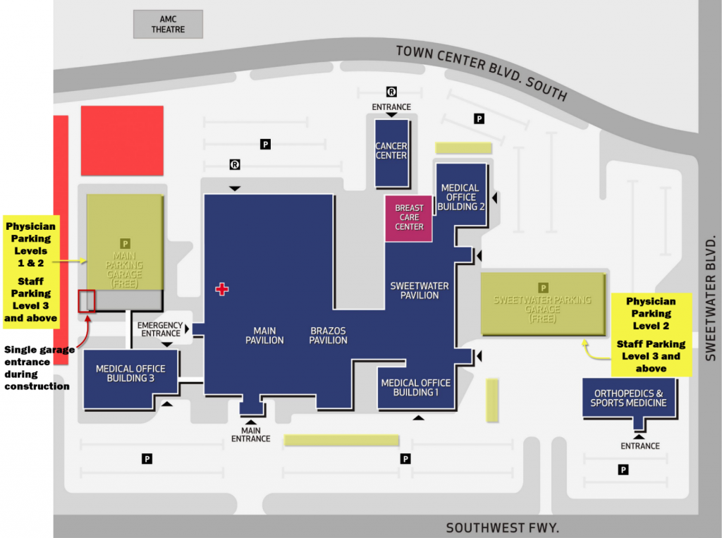 Physician parking locations at Houston Methodist Sugar Land Hospital.